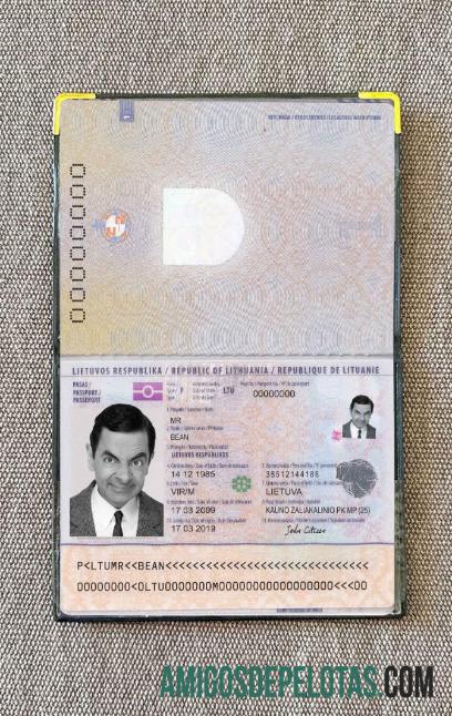 Foto do passaporte da Lituânia exemplo